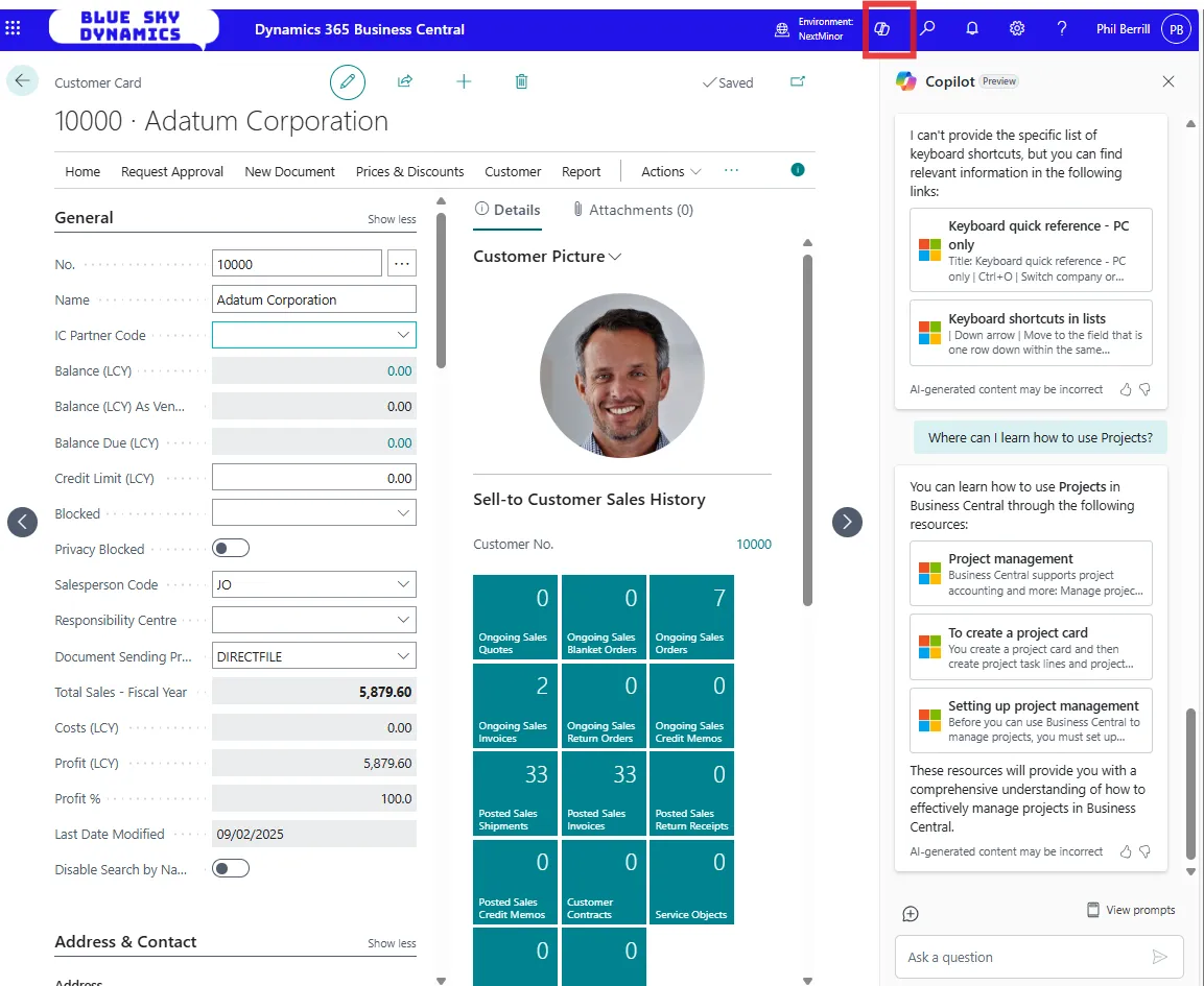 Copilot Chat in Business Central