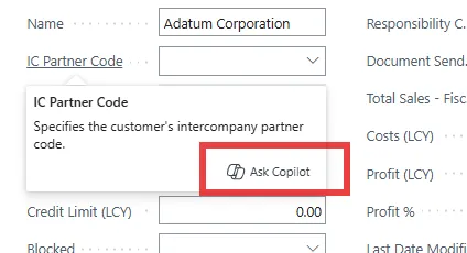 Ask Copilot tooltip