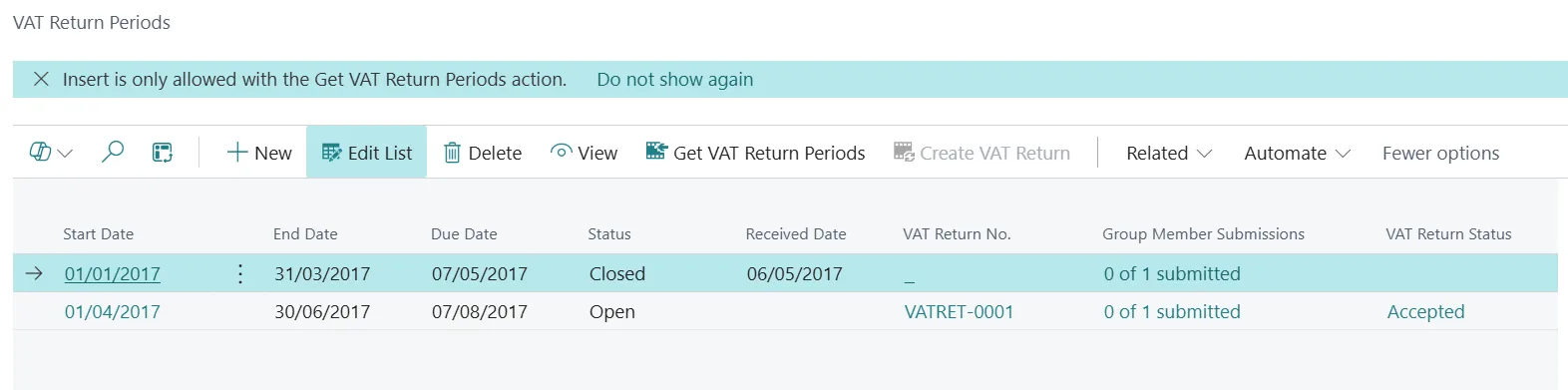 VAT Return Periods